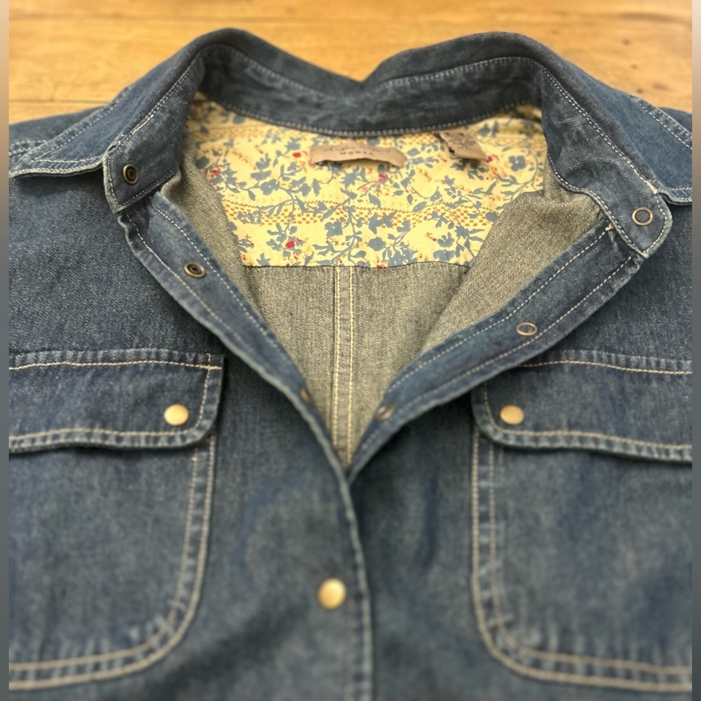 i. e Relaxed Woman Denim Snap Button Western Shirt Dark Wash Long Sleeve Utility - Picture 11 of 15